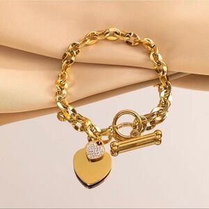 Gold Tone‎ Stainless Steel Beaded Bracelet Adjustable Chain 316L